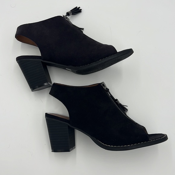 Madeline Black Suede Heels Zipper Tassel Sandals Ankle Booty Size 6 - Picture 5 of 13